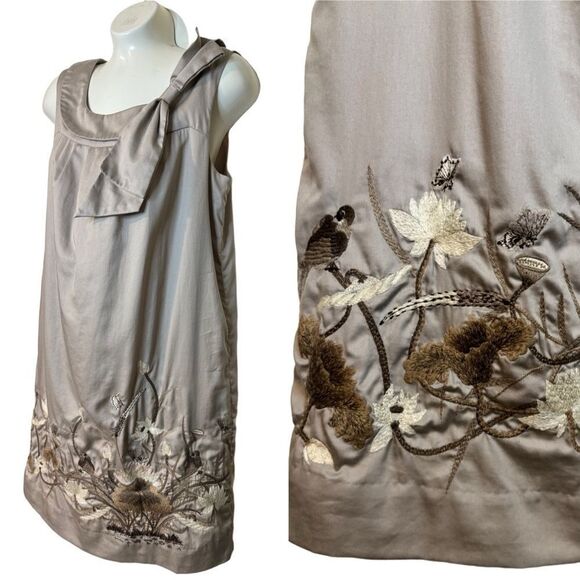 Anthropologie Floreat Embroidered Finch & Thistle Bow Shift Dress - Picture 1 of 11